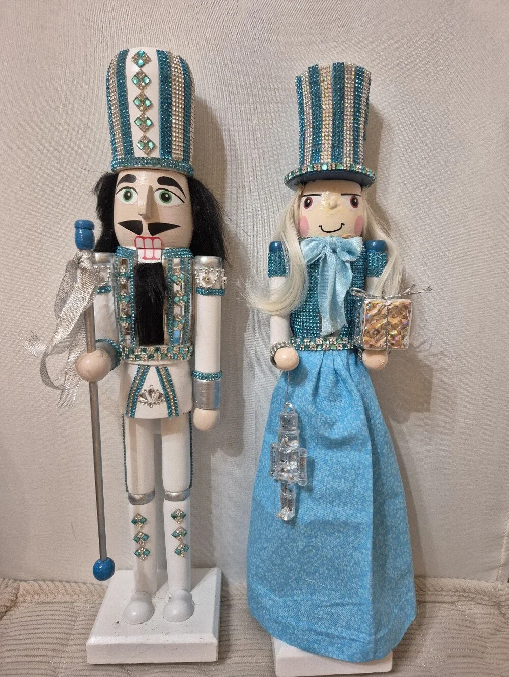 Blue & White Decorative Nutcracker Pair - Teal Accents